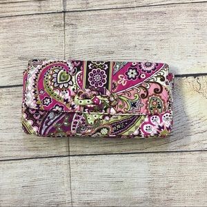 Vera Bradley Pink Green Paisley print Clutch purse small bow on front